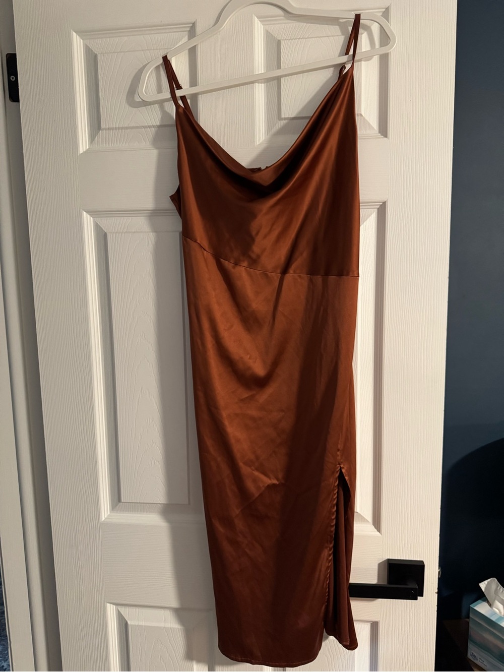 Satin Slip Midi Dress in Copper